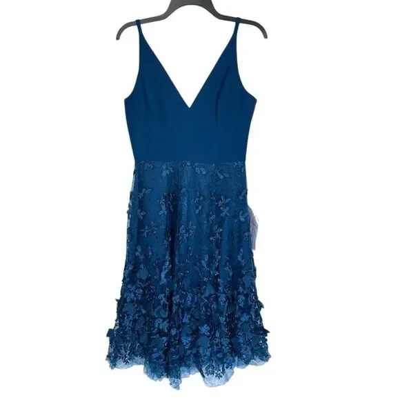 Dress the Population | Dresses | Nwt Dress The Population Peacock Blue Plunging  Neck Darleen Fit Flare Dress M | Poshmark